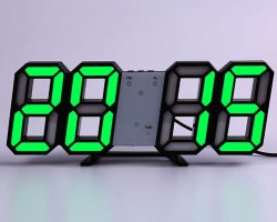 عکس ساعت دیجیتال سه بعدی رومیزی مشکی سبز