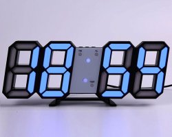 ساعت دیجیتال سه بعدی رومیزی مشکی آبی