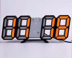 عکس ساعت دیجیتال سه بعدی رومیزی مشکی نارنجی