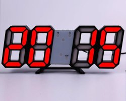عکس ساعت دیجیتال سه بعدی رومیزی مشکی قرمز