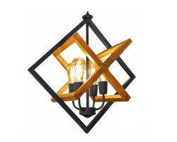 عکس چراغ آویز سقفی چوبی فلزی مدل مکعبی مدرن ۴ شعله
