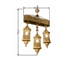 عکس چراغ آویز مراکشی سه فانوسه ارتفاع ۷۰ سانتیمتر