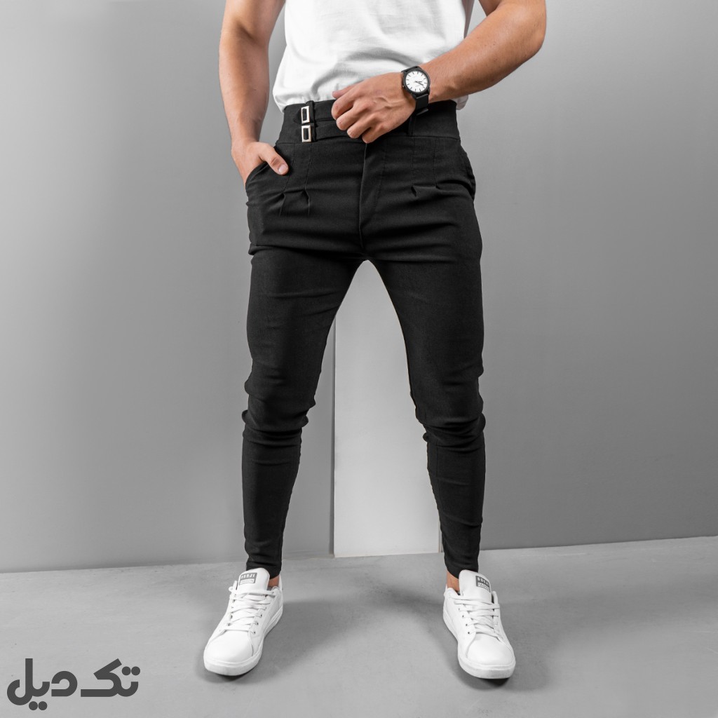 شلوار مشکی دو سگک مردانه مدل Migel