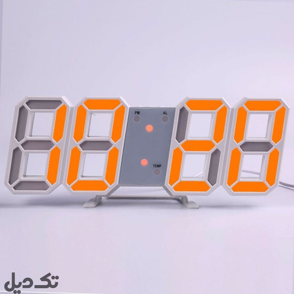 ساعت دیجیتال سه بعدی رومیزی سفید و نارنجی