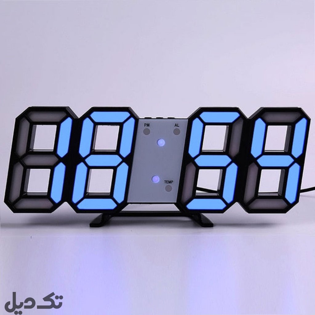 ساعت دیجیتال سه بعدی رومیزی مشکی آبی
