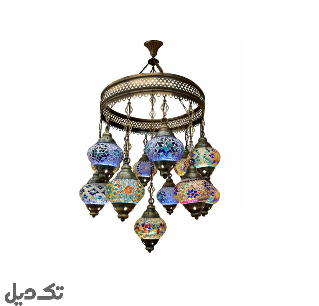 لوستر آویز مراکشی ۱۳ حباب شیشه ای