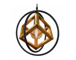 چراغ آویز ترکیب دایره فلزی و مکعب چوبی