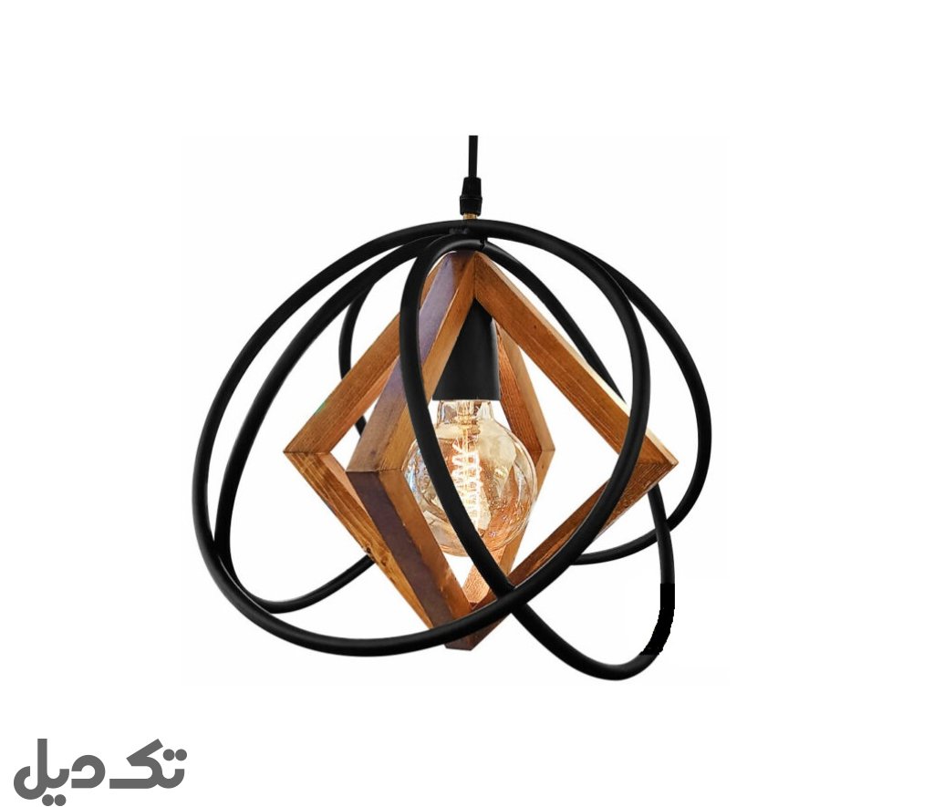 چراغ آویز سقفی چوبی فلزی ترکیبی مدل لاله نوری